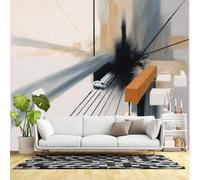 Murales de pared de tamaño personalizado, perspectiva abstracta geométrica de túnel, arte moderno minimalista, composición gris y beige, tela de pared autoadhesiva (sin PVC), papel tapiz grande