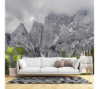 Murales de pared de tamaño personalizado, picos dramáticos de las montañas rocosas, cielo nublado, bosque alpino, tela de pared autoadhesiva (sin PVC), papel tapiz grande extraíble para sala de estar