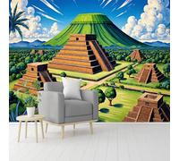 Murales de pared de tamaño personalizado, pirámides mesoamericanas antiguas con estructuras escalonadas, papel tapiz autoadhesivo extraíble para despegar y pegar, para sala de estar, dormitorio