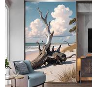 Murales de pared de tamaño personalizado, playa serena con árbol muerto y océano rodante, papel tapiz autoadhesivo extraíble para despegar y pegar, para sala de estar, dormitorio, tienda, oficina