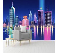 Murales de pared de tamaño personalizado, reflexiones de luz del horizonte de la ciudad, arquitectura nocturna urbana, papel tapiz autoadhesivo extraíble, para sala de estar, dormitorio, tienda