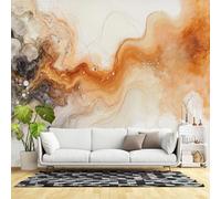 Murales de pared de tamaño personalizado, remolinos de tinta abstracta de arte fluido, textura de mármol, tonos tierra naranja, tela de pared autoadhesiva (sin PVC), papel tapiz grande extraíble para