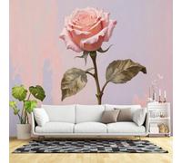 Murales de pared de tamaño personalizado, rosa pastel, arte botánico, pintura floral, elegante diseño de flores, tela de pared autoadhesiva (sin PVC), papel tapiz grande extraíble para sala de estar