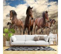 Murales de pared de tamaño personalizado, seis caballos marrones y castaños galopando, tela autoadhesiva (sin PVC), papel tapiz fotográfico grande extraíble para sala de estar, dormitorio, oficina