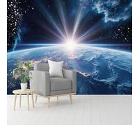 Murales de pared de tamaño personalizado, Tierra desde el espacio con amanecer, luces de ciudad y estrellas, papel tapiz autoadhesivo extraíble, para el hogar, tienda, oficina, niños