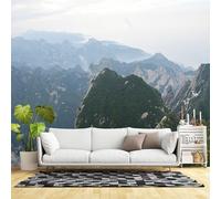 Murales de pared de tamaño personalizado, vista aérea de la cordillera, valles brumosos, picos verdes, paisaje natural, tela de pared autoadhesiva (sin PVC), papel tapiz grande extraíble para sala de