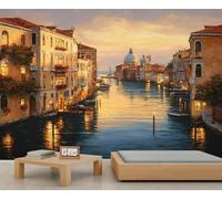 Murales de pared del Canal de Venecia, Italia, paisaje urbano al atardecer con arquitectura, decoración sofisticada para espacios de vida y dormitorios 100x100cm (No es autoadhesivo)