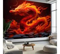 Murales de Pared Dragón Oriental en Llamas Papel Tapiz, Estilo Fantástico Murales de Pared Decorativos para Sala de Estar y Dormitorio (220gsm Tela No Tejida Premium, 200 x 140 cm (W x H))