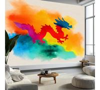 Murales de Pared Dragones de Colores Orientales Papel Tapiz, Estilo de Dibujos Animados Murales de Pared Decorativos para Sala de Estar y Dormitorio (220gsm Tela No Tejida Premium, 250 x 175 cm)