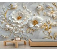 Murales de pared florales en relieve 3D, papel pintado europeo de lujo para dormitorio, mármol blanco floral 100x70cm (no autoadhesivo)