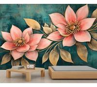 Murales de pared florales, murales de flores rosas, papel tapiz grande de flores estéticas para sala de estar, mural de pared floral, 350 x 254 cm (no se despega)
