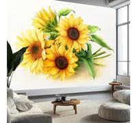 Murales de Pared Flores de Acuarela Girasoles Arte de Pared Minimalismo Papel Tapiz Fotográfico para Sala de Estar, Dormitorios, Papel Premium 300 x 210 cm (W x H) Tapiz Fotográfico Efecto 3D