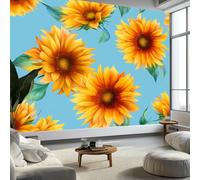 Murales de Pared Flores de Acuarela Girasoles Papel Tapiz, Realismo Murales de Pared Decorativos para Sala de Estar y Dormitorio (220gsm Tela No Tejida Premium, 450 x 315 cm (W x H))