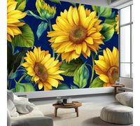 Murales de Pared Flores Girasoles Hojas Papel Tapiz, Estilo Acuarela Murales de Pared Decorativos para Sala de Estar y Dormitorio (220gsm Tela No Tejida Premium, 450 x 315 cm (W x H))