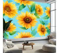 Murales de Pared Flores Girasoles y Hojas Verdes Papel Tapiz, Estilo Acuarela Murales de Pared Decorativos para Sala de Estar y Dormitorio (220gsm Tela No Tejida Premium, 500 x 280 cm (W x H))