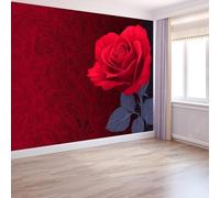 Murales de Pared Flores Rosas Rojas Rayas Papel Tapiz, Arte Elegante Murales de Pared Decorativos para Sala de Estar y Dormitorio (220gsm Tela No Tejida Premium, 350 x 256 cm (W x H))