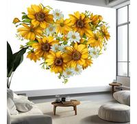 Murales de Pared Girasoles de Acuarela Corazones Papel Tapiz, Estilo Minimalista Murales de Pared Decorativos para Sala de Estar y Dormitorio (220gsm Tela No Tejida Premium, 300 x 210 cm (W x H))