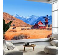 Murales de Pared Graneros Molinos de Viento Paisajes Papel Tapiz, Granja Rural Murales de Pared Decorativos para Sala de Estar y Dormitorio (220gsm Tela No Tejida Premium, 400 x 280 cm (W x H))