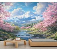 Murales de pared japoneses, papel pintado japonés con flores de cerezo para dormitorio, montañas de Japón 150x105cm (no autoadhesivo)