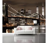 Murales de Pared Moderno Arquitectura Vista nocturna ciudad Luce - Papel Pintado No Tejido, Impermeable y Transpirable - Decoración de Pared para Salón, Dormitorio, Oficina - Gris blanco, 300 x 210 cm