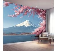 Murales de Pared Naturaleza Lago Monte Fuji Flores de cerezo - Papel Pintado No Tejido, Impermeable y Transpirable - Decoración de Pared para Salón, Dormitorio, Oficina - Colorido, 350 x 256 cm