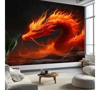 Murales de Pared Oriental Llama Dragón Arte de Pared Estilo de Dibujos Animados Papel Tapiz Fotográfico para Sala de Estar, Dormitorios, Papel Premium 200 x 140 cm (W x H) Tapiz Fotográfico Efecto 3D