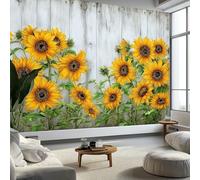 Murales de Pared Pared de Madera Girasoles Papel Tapiz, Flores en Acuarela Murales de Pared Decorativos para Sala de Estar y Dormitorio (220gsm Tela No Tejida Premium, 500 x 280 cm (W x H))