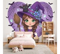 Murales de Pared Pequeña Bruja, Papel Pintado Fotomurales Dibujos Animados de Decorativos del Hogar, para Salon Dormitorio Decoracion Pared, 350Anx256Al cm (No Autoadhesivo)