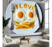 Murales de Pared Platos Huevos Fritos Texto Papel Tapiz, Realismo Murales de Pared Decorativos para Sala de Estar y Dormitorio (220gsm Tela No Tejida Premium, 400 x 280 cm (W x H))