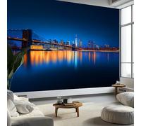 Murales de Pared Puente Nocturno Horizonte Papel Tapiz, Paisaje Urbano Murales de Pared Decorativos para Sala de Estar y Dormitorio (220gsm Tela No Tejida Premium, 400 x 280 cm (W x H))