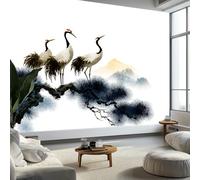 Murales de Pared Ramas de Pino Pájaros Montañas Arte de Pared Pintura Tradicional Tinta Papel Tapiz Fotográfico para Sala de Estar, Dormitorios, Papel Premium 450 x 315 cm Tapiz Fotográfico Efecto 3D