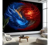 Murales de Pared Símbolo del Yin y El Yang Animal Dragón Arte de Pared Estilo Arte Fantástico Papel Tapiz Fotográfico para Sala de Estar Dormitorios, Papel 450 x 315 cm Tapiz Fotográfico Efecto 3D