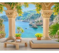 Murales de pared Toscana, Italia, columnas romanas italianas, papel tapiz grande de paisaje costero para sala de estar, mural de pared de paisaje italiano, 390 x 260 cm (no se despega)