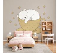 Murales Decorativos Oso De Peluche En Taza De Té Minimalista Y Bonito, 300Anx210Al cm Fotomurales Papel Pintado Tela de Seda, Papel Tapiz Fotográfico, Mural de Pared Beige para Dormitorio Infantil