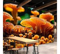 Murales Decorativos Pared 300x256cm Champiñón papel pintado flores Amarillo Impresión artística en lienzo al óleo, instalación continua sin cortes, ideal para oficina en casa