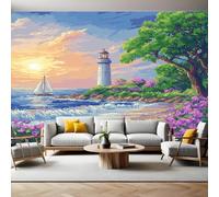 Murales Decorativos Pared Faro al atardecer junto al mar Papel Pintado 450x315 cm Póster Gigante de Pared Tejido no Tejido Papel de Parede Panorámico Dormitorios Salón Hotel Fondo de TV