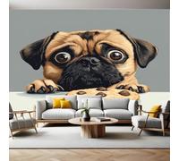 Murales Decorativos Pared Pug de dibujos animados Papel Pintado 450x315 cm Póster Gigante de Pared Tejido no Tejido Papel de Parede Panorámico Dormitorios Salón Hotel Fondo de TV