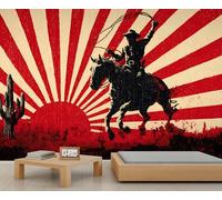 Murales del Oeste con Vaquero A Caballo Papel Pintado con Paisaje Desértico y Cactus Estilo Retro para Niñas Ideal para Dormitorio Sala de Estar O Fondo de TV Póster Mural de 280 X 200 cm