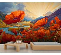 Murales florales de amapola, papel pintado de flores para paredes, papel pintado abstracto colorido de amapola para dormitorio de niños, sala de estar, habitación de niños, sofá, fondo de TV, póster