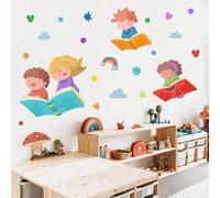 Murales infantiles para colegios - El mágico mundo de la lectura - Vinilos educativos para bibliotecas - T3 - Grande - IZQUIERDA: del que mira