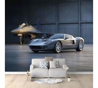 Murales Papel Pintado 3D Aviones De Combate Coches Deportivos 500x280 cm Fotomurales Póster No Tejido, Decoración Pared Papel Pintado Mural para Salon, Dormitorio, Oficina