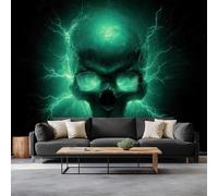 Murales Papel Pintado Estilo Fantástico Calavera De Rayo 400 x 280 cm Fotomurale Tejido No Tejido, Verde Papel Tapiz Fotográfico - Salon Dormitorio Oficina Hotel Decorativos Murales