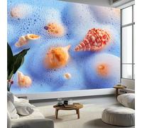 Murales Papel Pintado Fotografía Espuma Perlas De Concha Caracola 300 x 210 cm Fotomurale Tejido No Tejido, Azul Papel Tapiz Fotográfico - Salon Dormitorio Oficina Hotel Decorativos Murales