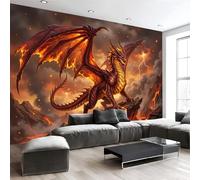 Murales Papel Pintado Fotográfico, 200X140Cm Grande Papel Pintado Con Naranja Dragón De Magma Feroz - Animal Fantástico Fotografía Póster 3D Murales Decoración Para Dormitorio Salón
