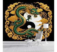 Murales Papel Pintado Fotográfico, 200X140Cm Grande Papel Pintado Con Negro Chino Nubes Dragón - Animales Yin Yang Fotografía Póster 3D Murales Decoración Para Dormitorio Salón