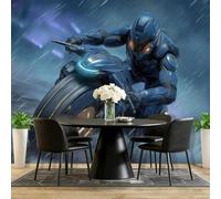 Murales Papel pintado fotográfico, 250 x 175 cm Grande Papel pintado No Tejido Con Gris Patrón - Estilo Ciencia Ficción Motocicleta Armadura Póster Efecto 3D Murales Decoración Para Dormitorio Salón