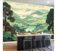 Murales Papel pintado fotográfico, 250 x 175 cm Grande Papel pintado No Tejido Con Verde Patrón - Dibujo Bosque Montañas Cielo Póster Efecto 3D Murales Decoración Para Dormitorio Salón