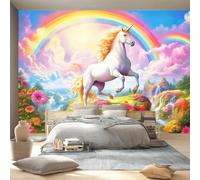 Murales Papel pintado fotográfico, 250 x 175 cm Grande Papel pintado No Tejido Con Vistoso Patrón - Dibujos Animados Unicornio Cielo Arcoíris Póster Efecto 3D Murales Decoración Para Dormitorio Salón