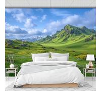 Murales Papel Pintado Fotográfico, 250X175Cm Grande Papel Pintado Montañas De Praderas Naturales, Paisaje Islandés Fotomurales Póster 3D Murales Decoración Para Dormitorio Salón, Azul Verdoso