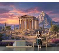 Murales Papel pintado fotográfico, 250x175cm Grande Papel pintado Seda Con Púrpura Patrón - Estilo arquitectónico retro Ruinas de templos en las montañas Fotografía Póster Efecto 3D Murales Decoración